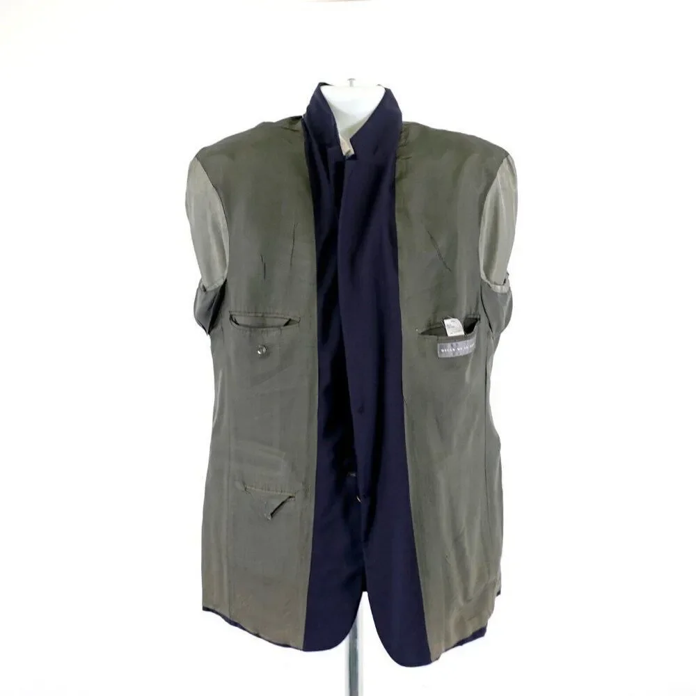 Oscar De La‎ Renta Blue Wool 2 Bronze Button Blazer 42L / Slim 44L